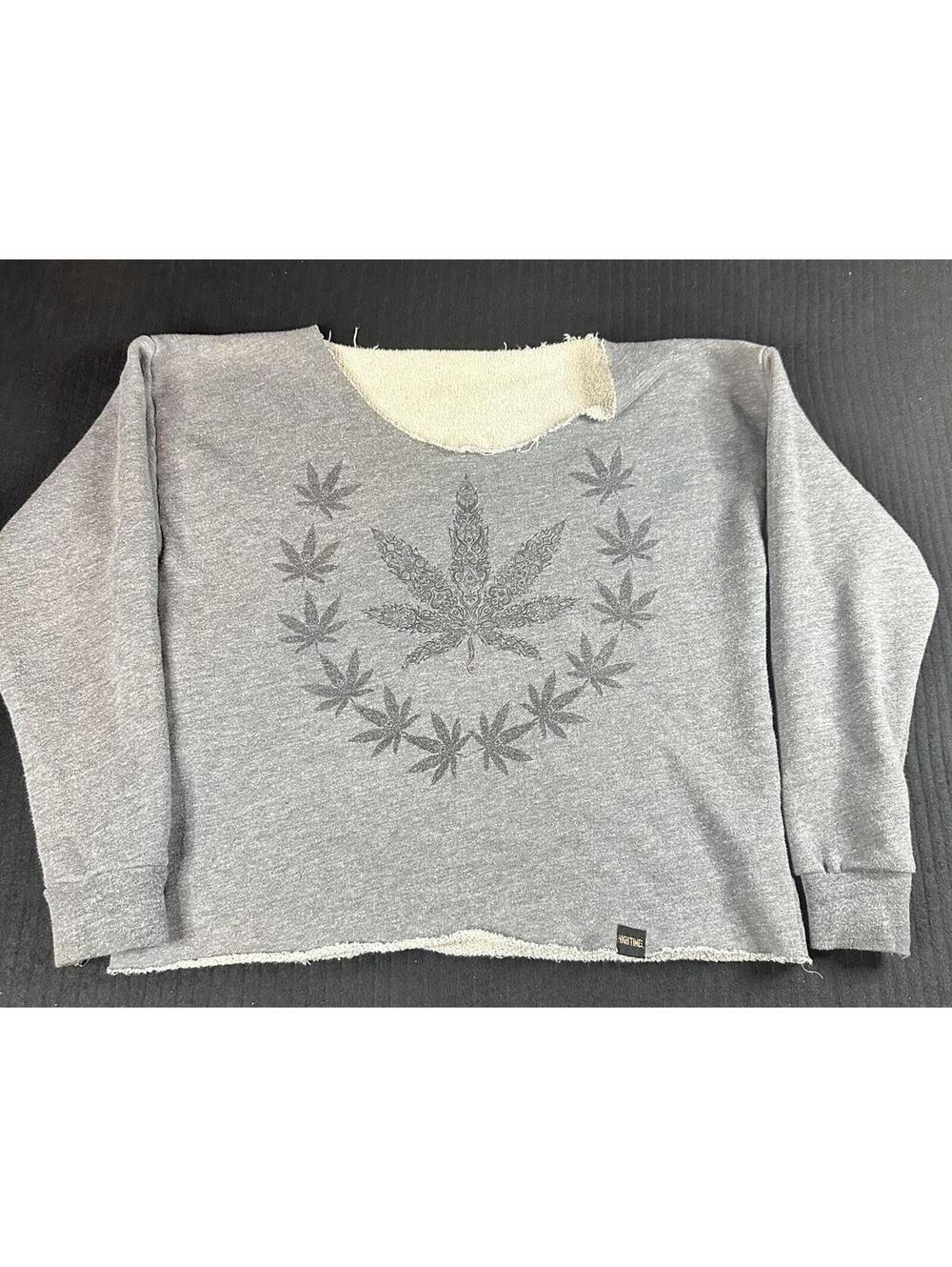 🌿✨ Y2K High Times Cannabis Leaf Graphic Crop Sweatshirt One Size ✨🌿